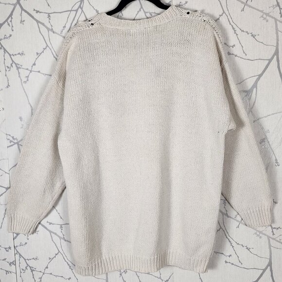 Jessie VTG Ivory Ramie Cotton Cable Knit Popcorn Textured Sweater - Picture 4 of 6